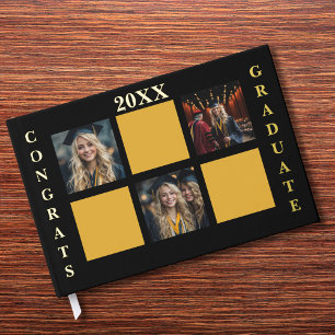 Congratulations Grad 3 Photo Collage Black Funny Foil Guest Book