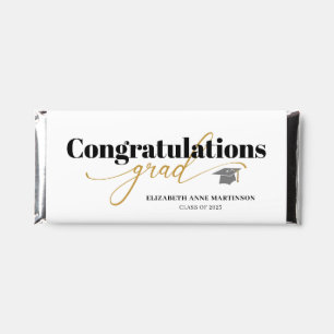 Congratulations Grad Black and Gold Script Hershey Bar Favors