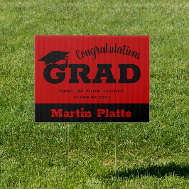 Congratulations Grad Black and Scarlet  Sign (Insitu)