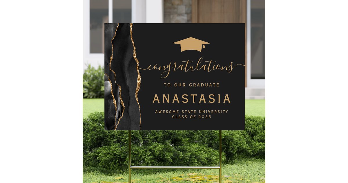 Congratulations Grad Black Gold Agate Dark Yard Sign | Zazzle