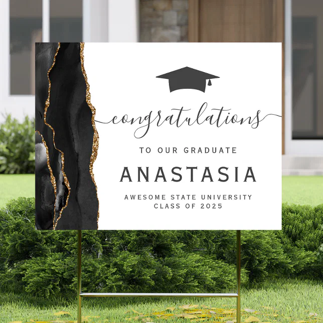 Congratulations Grad Black Gold Agate Yard Sign | Zazzle
