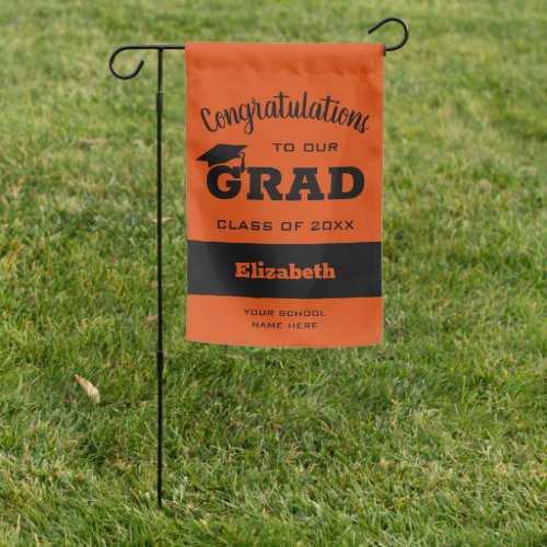 Congratulations Grad Black on Orange  Garden Flag