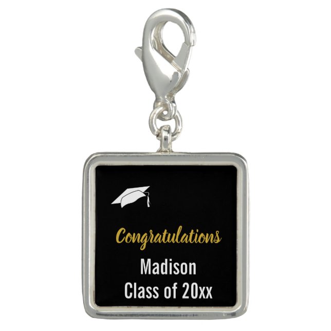 Congratulations Grad Black White Gold Graduation Charm (Front)