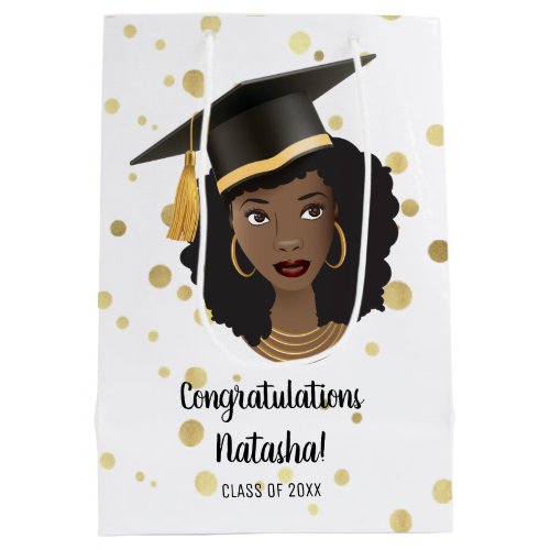 Congratulations Grad Black Woman wGraduation Cap Medium Gift Bag