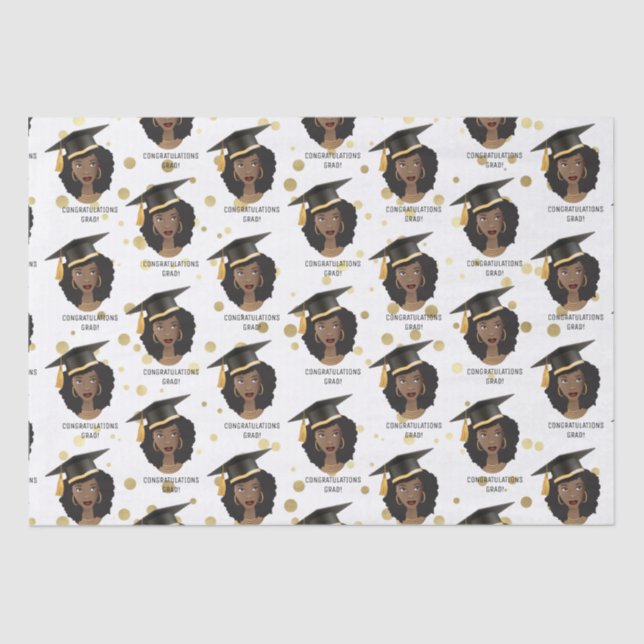 Congratulations Grad! Black Woman w/Graduation Cap Tissue Paper (Front)