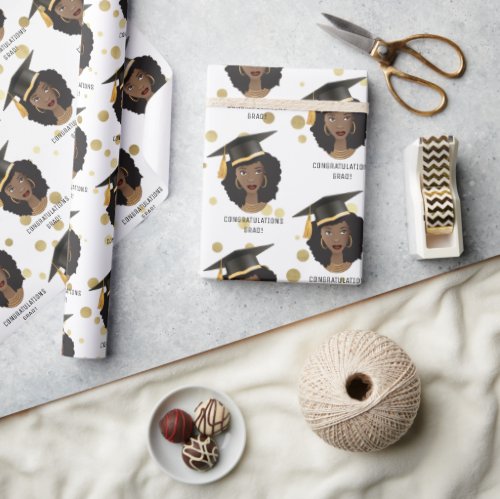 Congratulations Grad Black Woman wGraduation Cap Wrapping Paper