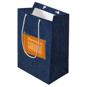 Congratulations Grad. Blue Denim Pattern Medium Gift Bag