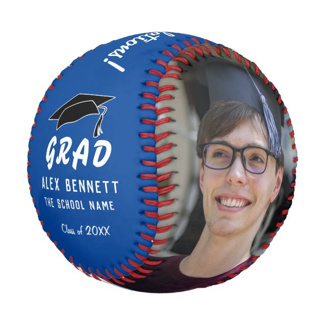 Congratulations Grad Blue Graduation Cap 2 Photo Baseball (Angled)