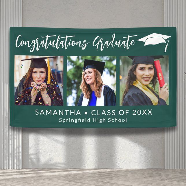 Congratulations Grad Cap Green 3 Photo Graduation Banner (Creator Uploaded)