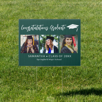 Congratulations Grad Cap Green 3 Photo Graduation Sign