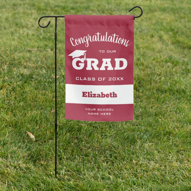 Congratulations Grad Crimson White Graduation Garden Flag (In SItu)