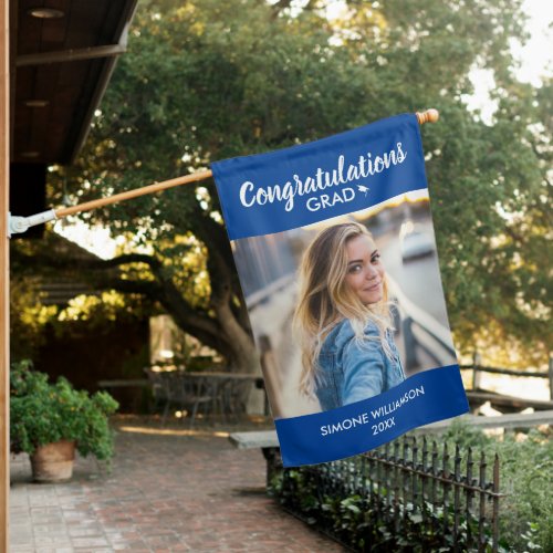 Congratulations Grad Custom Photo Blue House Flag