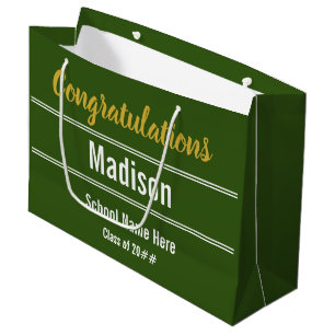 Congratulations Grad Dark Green White Graduation Large Gift Bag
