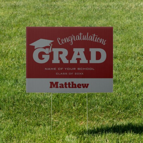 Congratulations Grad Dark Maroon Gray Yard Sign