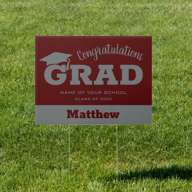 Congratulations Grad Dark Maroon Gray Yard Sign (Insitu)
