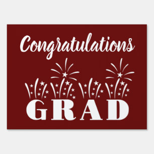 Congratulations Grad Fireworks Dark Red and White Sign