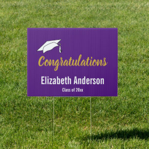 Congratulations Grad Gold White Purple Graduation Sign