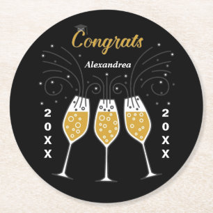 Congratulations Grad Graduation Gold Custom Round Paper Coaster
