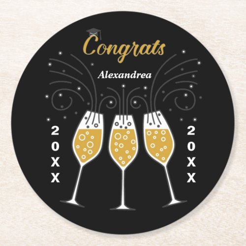 Congratulations Grad Graduation Gold Custom Round Paper Coaster