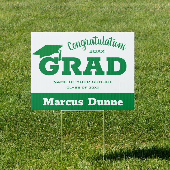 Congratulations Grad Green and White Yard Sign (Insitu)