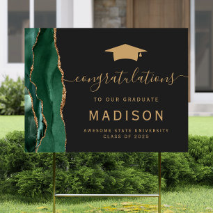 Congratulations Grad Green Gold Agate Dark Yard Sign