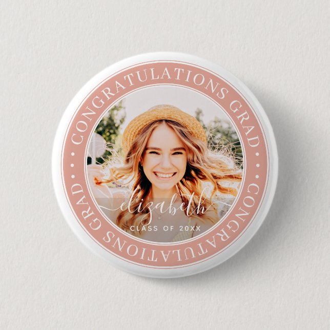 Congratulations Grad Modern Custom Photo Button (Front)