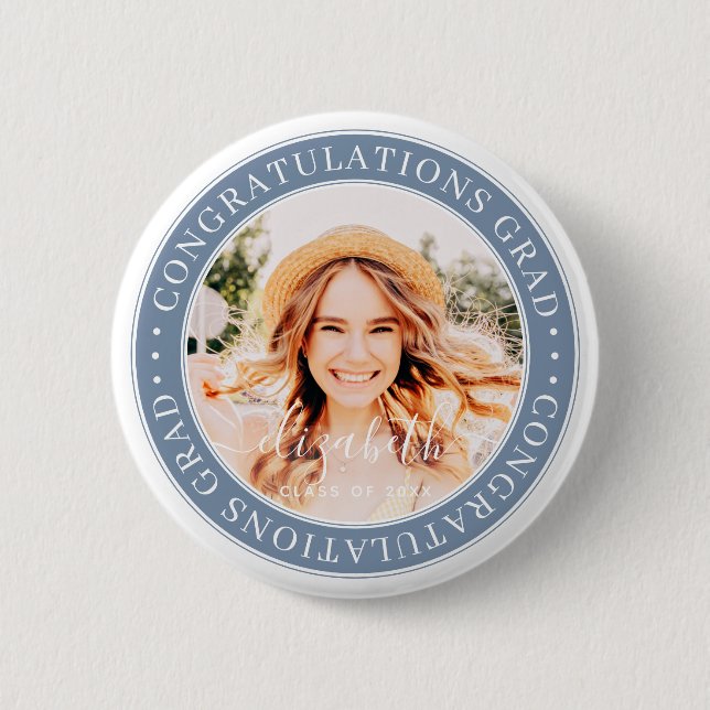 Congratulations Grad Modern Custom Photo Button (Front)