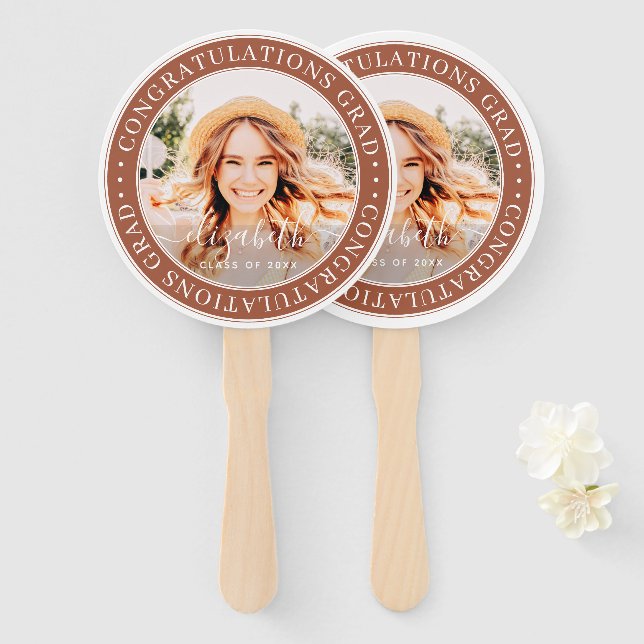 Congratulations Grad Modern Custom Photo Hand Fan (Front and Back)