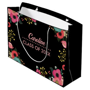 Congratulations Grad. Modern Floral Custom Large Gift Bag