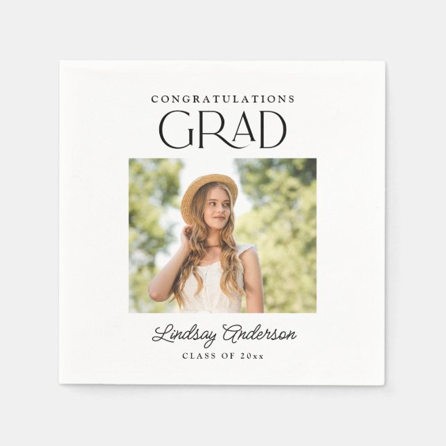 Congratulations Grad Modern Photo Graduation Napkins (Front)