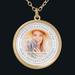 Congratulations Grad Modern Simple Elegant Photo Gold Plated Necklace<br><div class="desc">This simple and classic design is composed of serif typography and add a custom photo.</div>