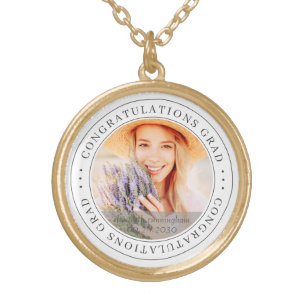 Congratulations Grad Modern Simple Elegant Photo Gold Plated Necklace