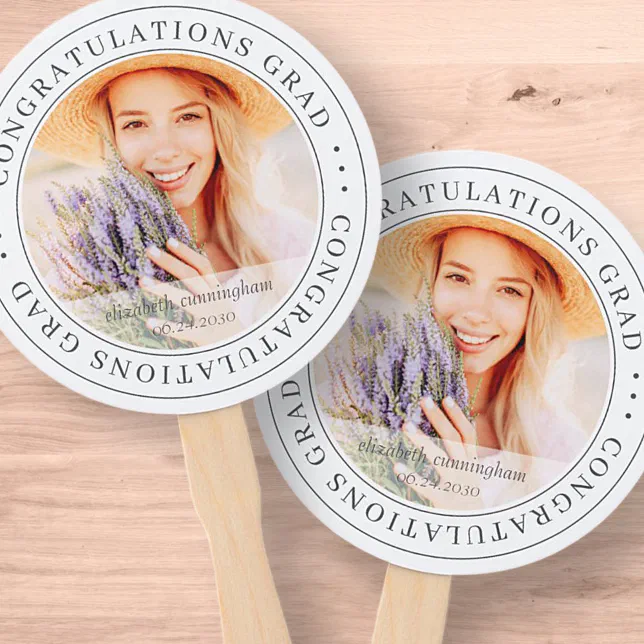 Congratulations Grad Modern Simple Elegant Photo Hand Fan | Zazzle