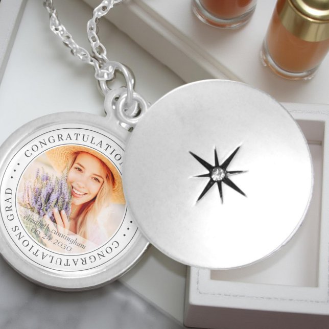 Congratulations Grad Modern Simple Elegant Photo Locket Necklace (Creator Uploaded)
