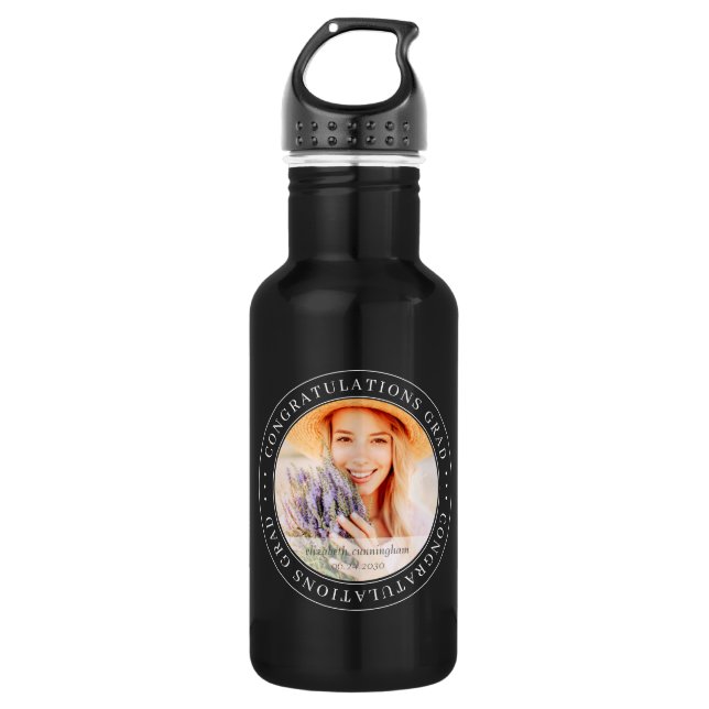 Congratulations Grad Modern Simple Elegant Photo Stainless Steel Water Bottle (Front)