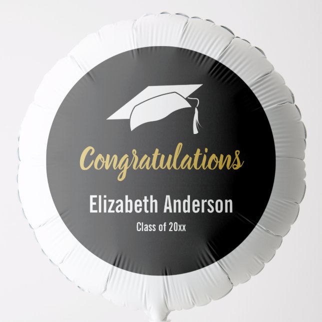 Congratulations Grad Name Black White Graduation Balloon (Front)