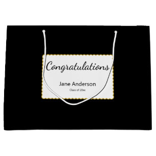 Congratulations Grad Name Black & White Graduation Large Gift Bag