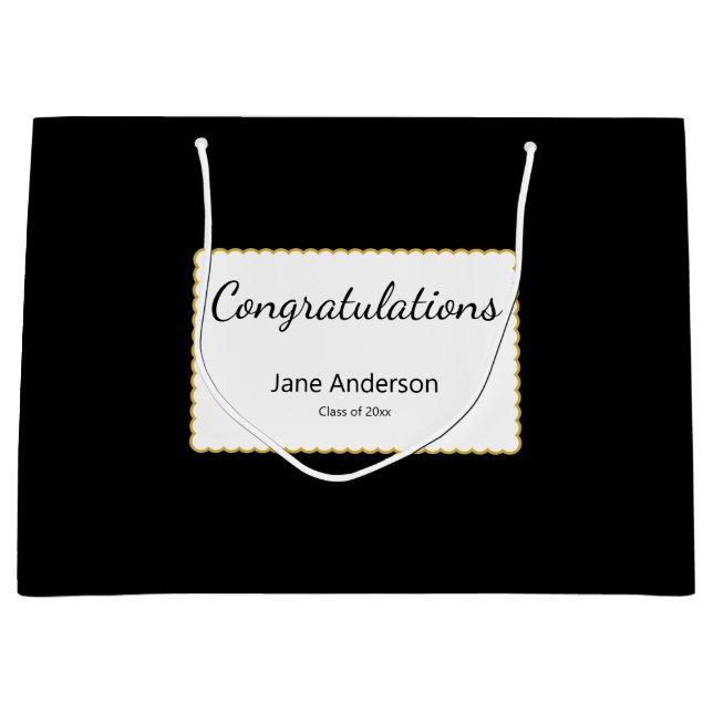 Congratulations Grad Name Black & White Graduation Large Gift Bag (Front)