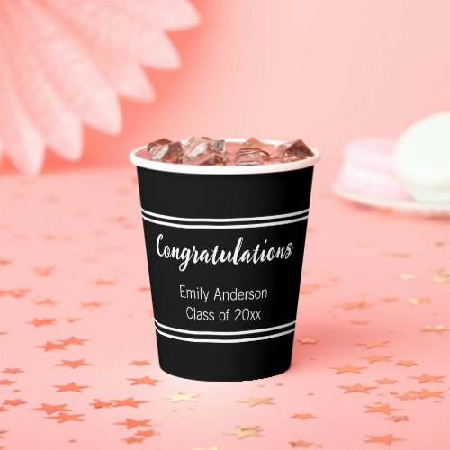 Congratulations Grad Name Black White Graduation Paper Cups