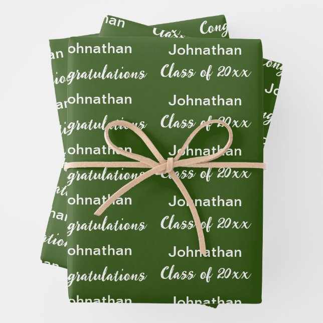 Congratulations Grad Name Dark Green Graduation Wrapping Paper Sheets (In situ)