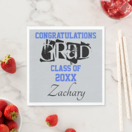 Congratulations Grad NAME Silver Blue Napkins