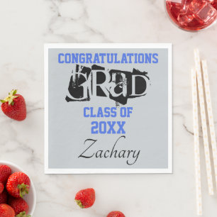 Congratulations Grad NAME Silver Blue Napkins