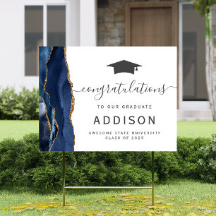 Congratulations Grad Navy Blue Agate Yard Sign