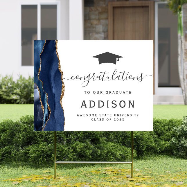 Congratulations Grad Navy Blue Agate Yard Sign (Creator Uploaded)