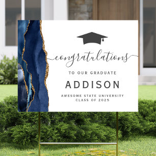 Congratulations Grad Navy Blue Agate Yard Sign