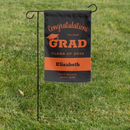 Congratulations Grad Orange Black Garden Flag