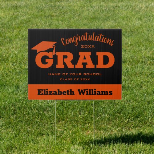 Congratulations Grad Orange Black Yard Sign