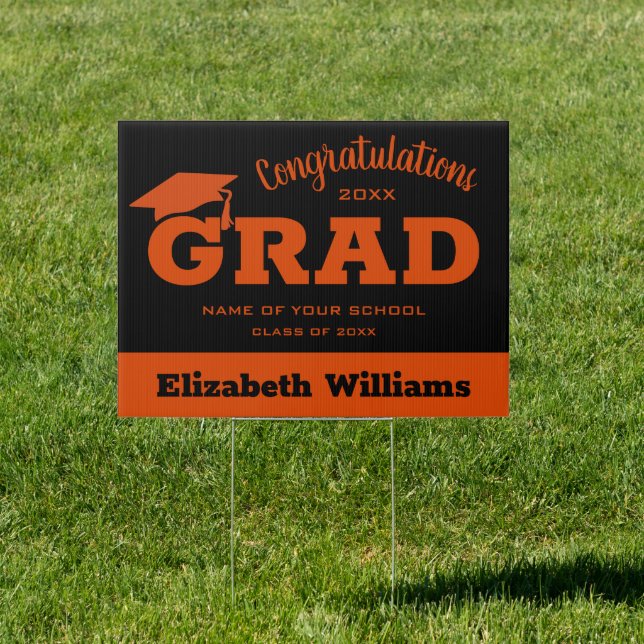 Congratulations Grad Orange Black Yard Sign (Insitu)