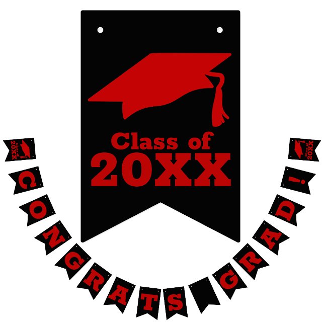 Congratulations Grad Scarlet Red on Black Bunting Flags (Creator Uploaded)