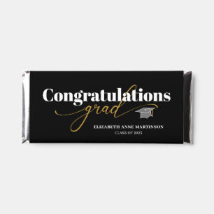 Congratulations Grad Script Black and Gold Hershey Bar Favors